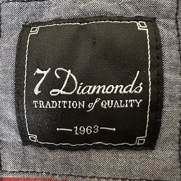 7 Diamonds Shirt Men Large Blue Plaid Long Sleeve Button Up Casual Pockets Adult - Picture 2 of 7